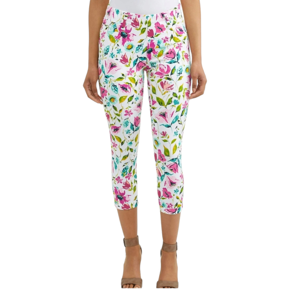 Time and Tru Jegging Capri Women's White Floral Small 4-6